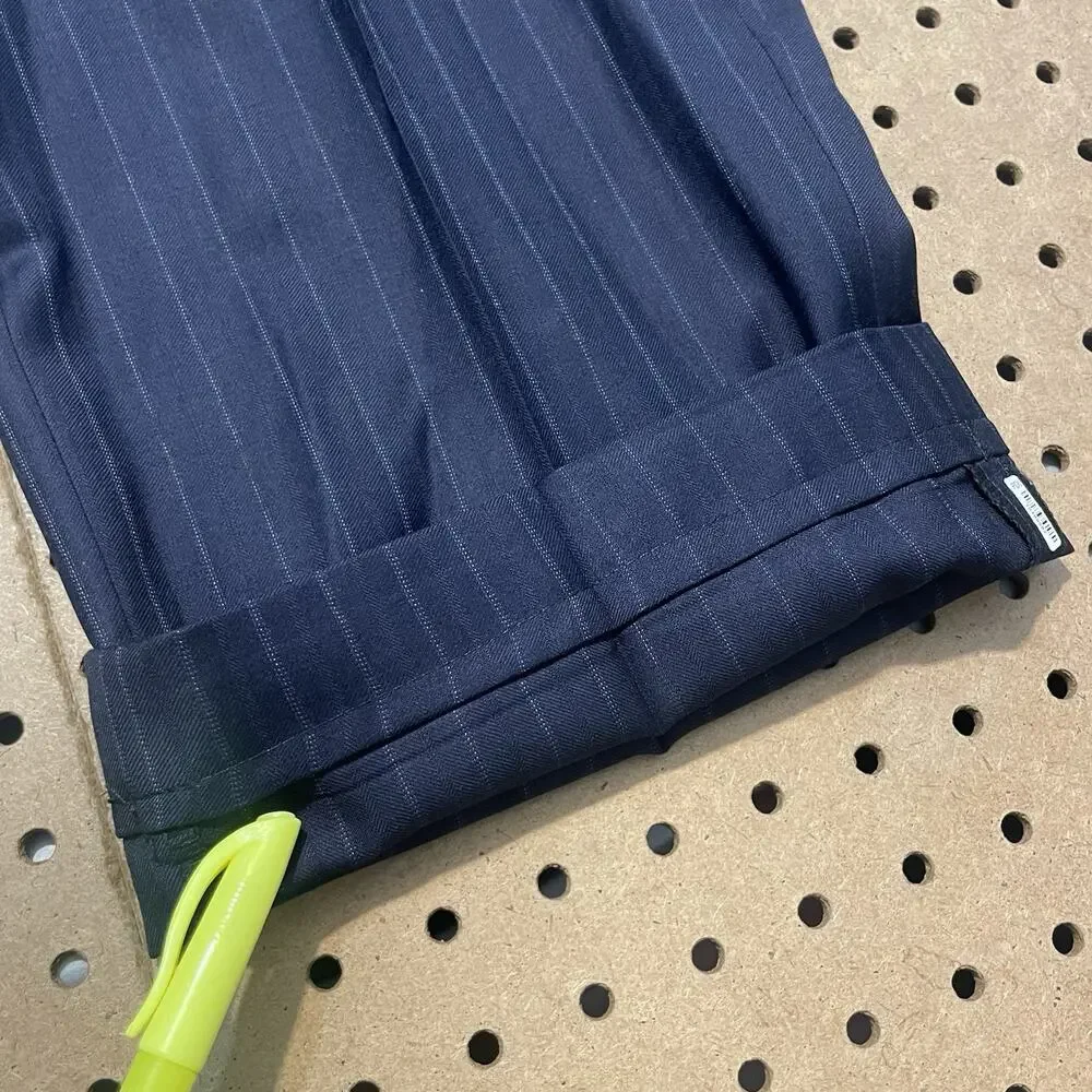 Hickey Freeman Suit Mens 44 R Navy 2pc Double Breasted Pinstripes Pants 36 USA